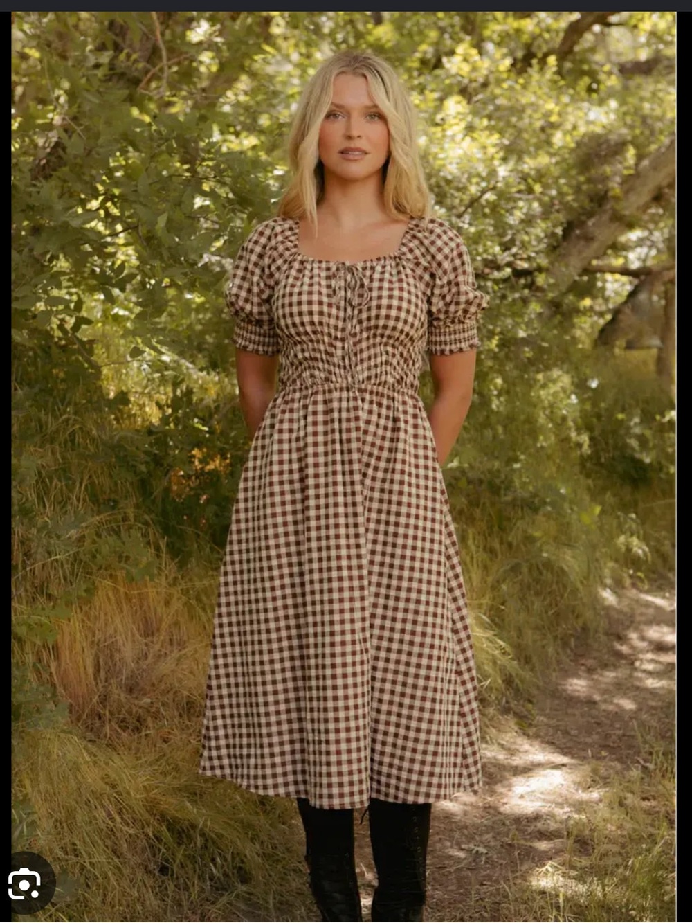 Ivy City Co Kaitlyn Midi Dress in Chocolate Gingham